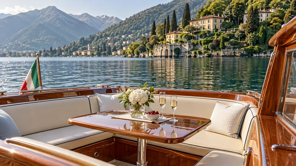 Private celebration seating aboard a yacht near Lake Como