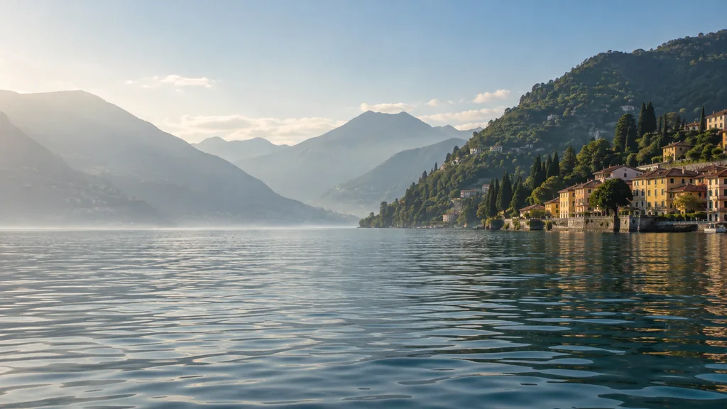 Una riva del centro lago in luce del mattino