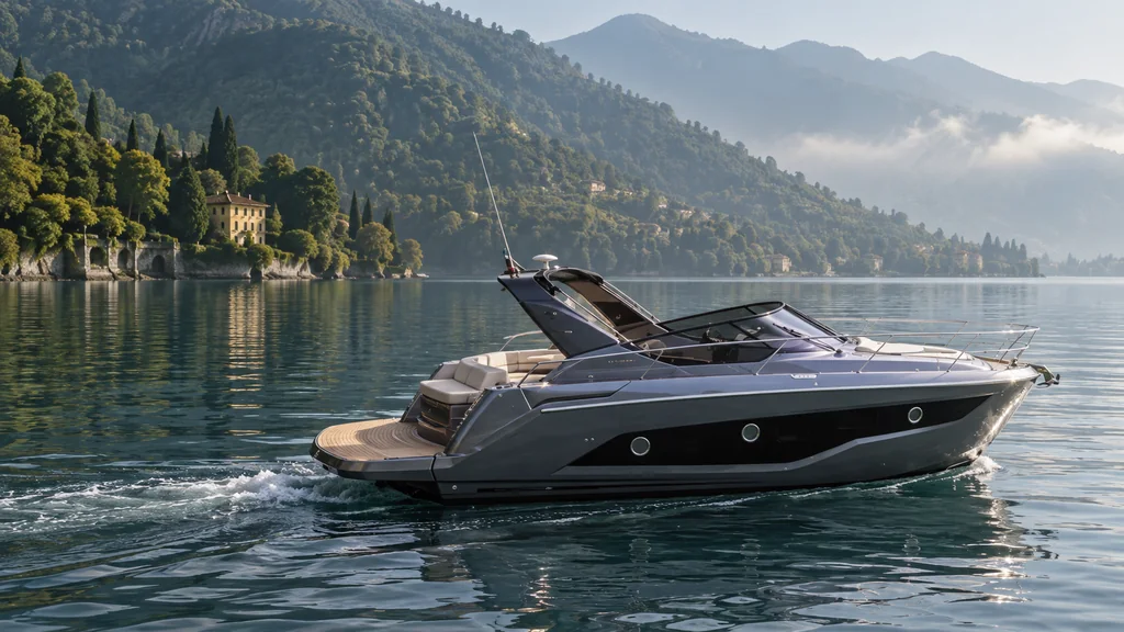 Cabinato in navigazione tranquilla sul Lario