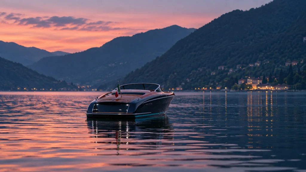 Motoscafo sul Lario nella luce serale